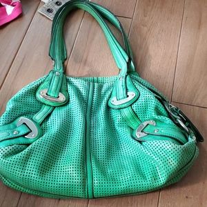 Green leather boho handbag